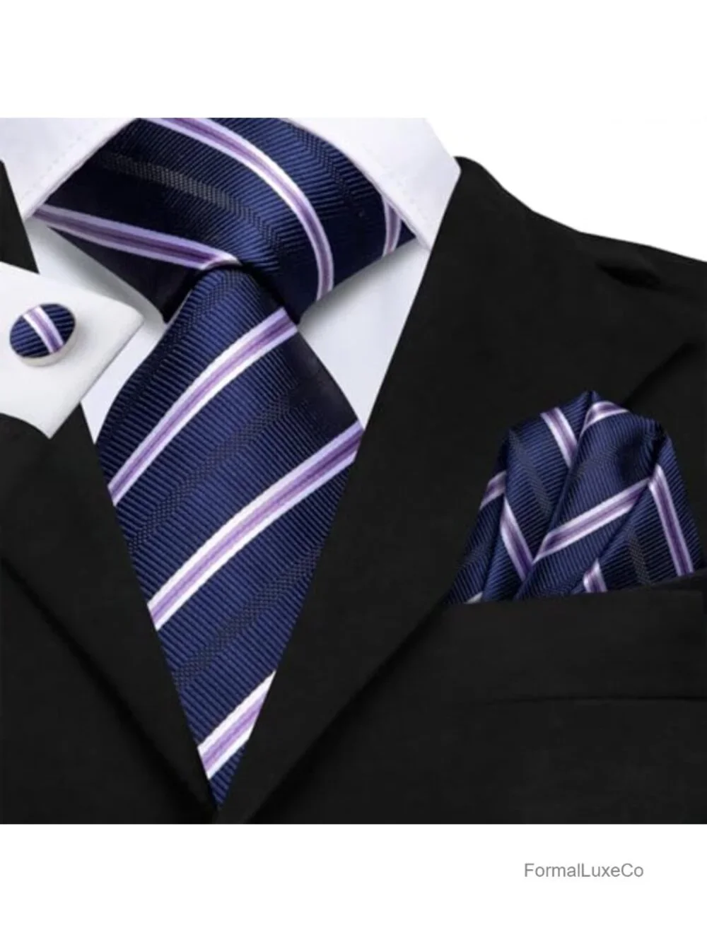 Men's Silk Tie Set with Pocket Square & Cufflinks - Formal Business